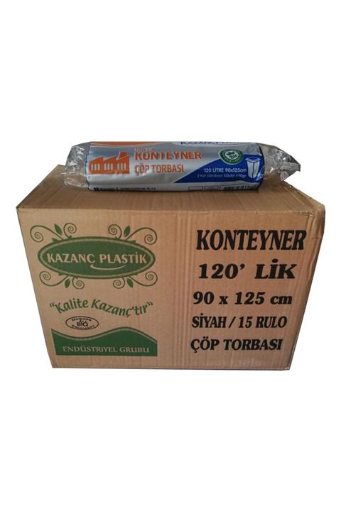 KAZANÇ Plastik 120 Litre Konteyner Çöp Torbası Poşeti 58 Mic.600 Gr Siyah 90 X 125 Cm Koli