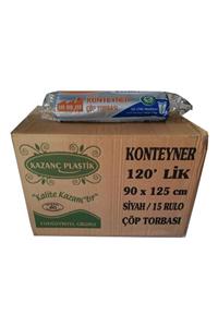 KAZANÇ Plastik 120 Litre Konteyner Çöp Torbası Poşeti 58 Mic.600 Gr Siyah 90 X 125 Cm Koli