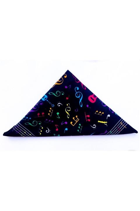 Mingy Uniseks Rengarenk Müzik Nota Melodi Desenli Çok Amaçlı Siyah Bandana