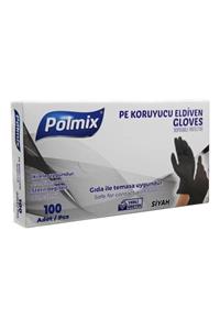 Polmix Pe Siyah Tek Kullanımlık Koruyucu Pet Eldiven 100 Ad