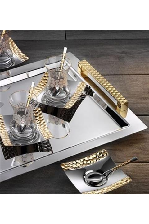 Battal 37 Parça Kulplu Petek Gold Çay Seti 18/10 Paslanmaz Çelik