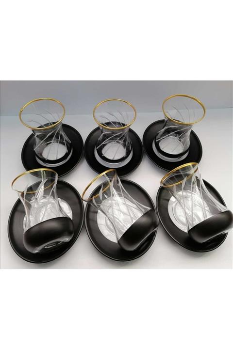 Esbeycam 12 Parça Siyah Gold Desenli Çay Seti