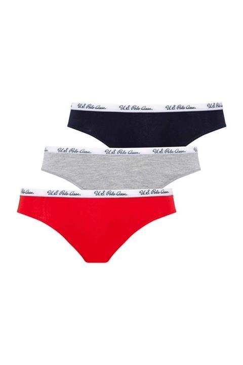 U.S. Polo Assn. Kadın Gri Melanj  Lacivert Kırmızı 3 Lü Tanga