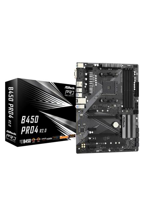 ASROCK B450 Pro4 Rev2 Socket Am4, 4 Slot Ram Yuvası Argb, Ddr4 3200mhz+ (oc), Ultra M.2 Atx Anakart
