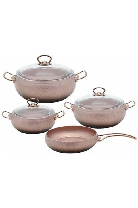 OMS Topchef 7 Parça Granit Küre Tencere Seti Rosegold