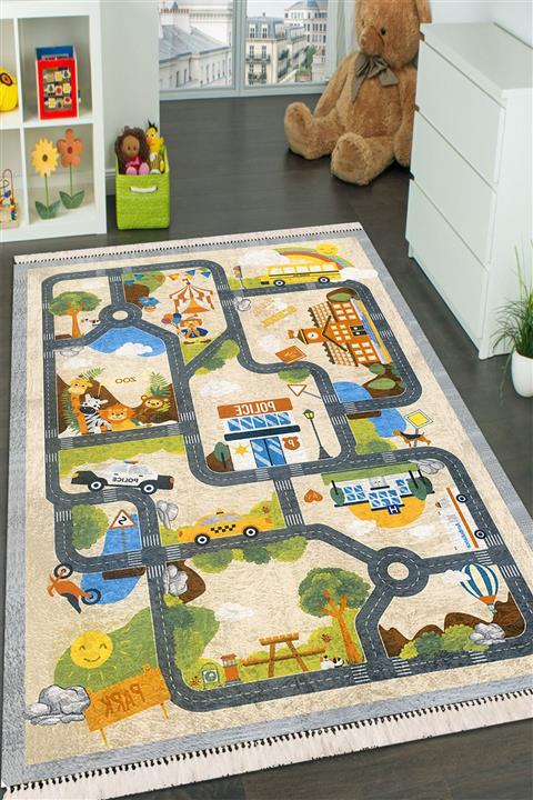 Modern home Mini Kasaba Araba Yollu Çocuk Halısı