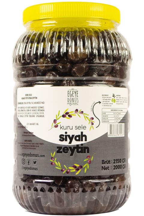 EGEYE DÖNÜŞ Kahvaltılık Az Tuzlu Güneşte Kurutma Siyah Zeytin (KURU SELE) - 2 Kg.