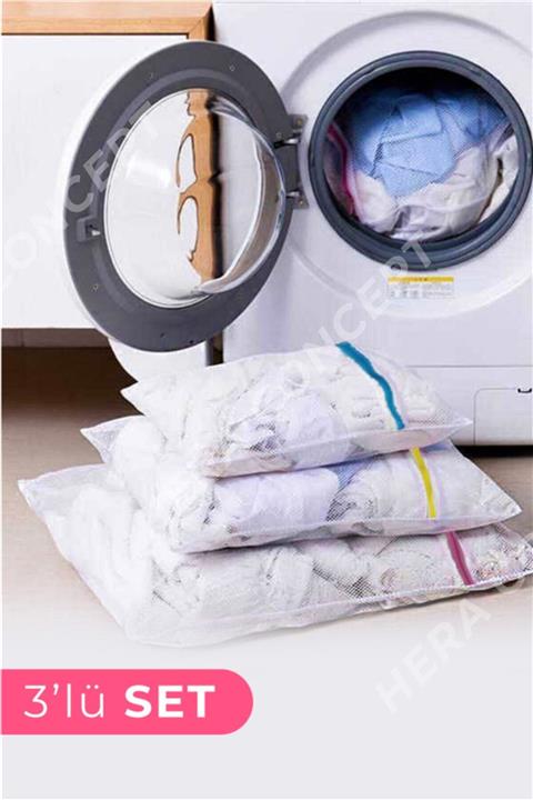 HERA CONCEPT Renkli Fermuarlı Çamaşır Yıkama Filesi 3 Adet