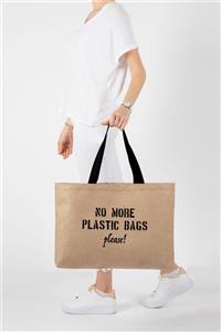 OCEAN HOME No More Plastic Bags Baskılı Jüt Plaj Çantası