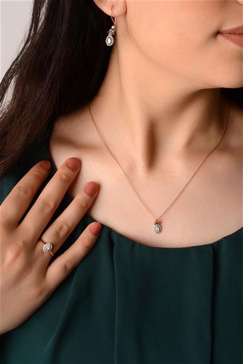İn Dubai Silver Zirkon Taşlı Elmas Montürlü Rose Gümüş Set Dbsk2527