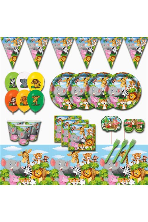 Safari Sevimli Hayvanlar 16 Kişilik Doğum Günü Parti Malzemeleri Seti