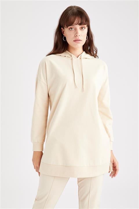 DeFacto Yırtmaç Detaylı Kapüşonlu Relax Fit Sweatshirt Tunik