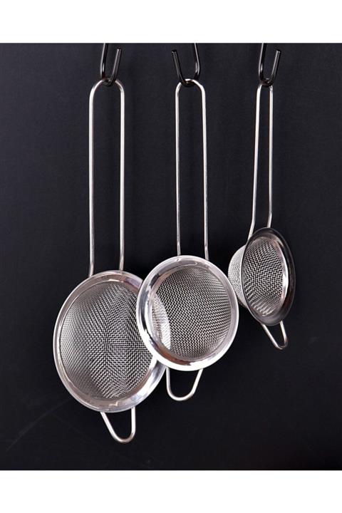Bastonlu Baysa 3'lü Süzgeç Seti Paslanmaz Metal