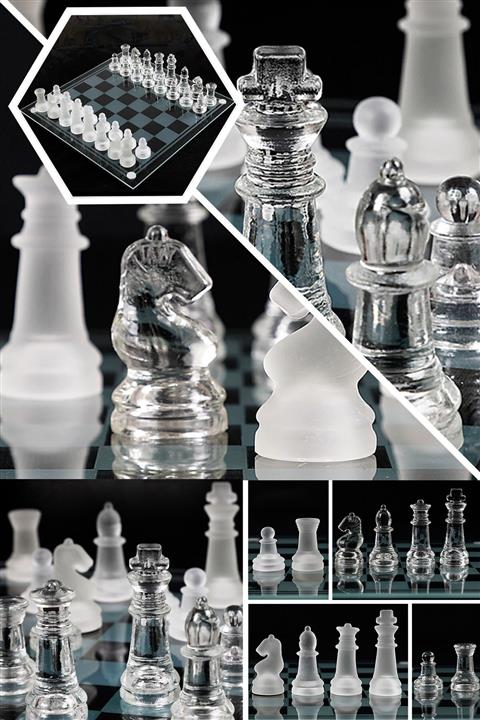esmelen Satranç Sever Arkadaşlarınıza Hediye Edebileceğiniz Glass Chess Cam Satranç Takımı Dekoratif Satranç
