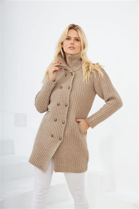 Butik Esra Kandemir Cadın Camel Standart Beden Çift Düğmeli Cepli Hırka