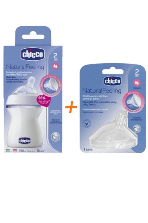 Chicco Natural Feeling Pp Biberon 2+ Ay 250 Ml Ve Biberon Emziği Orta Akış Tekli 2+ Ay