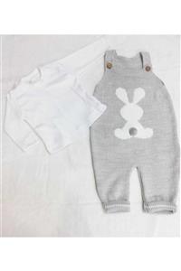 Sönmez Baby Unisex Bebek Gri Tavşanlı Slopet Triko Tulum