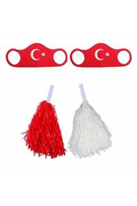 Mashotrend 1 Çift Kırmızı Beyaz Ponpon + 2 Maske