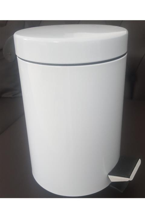 MorzaYolu 5 Litre Metal Pedallı Çöp Kovası-çap 18cm Yuk 28cm -beyaz