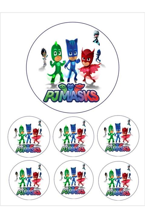 Pasta9 Yenilebilir Pasta Resmi Pjamaskeliler Pirinç Kağıdından 6-8-10 Kişilik Pastaya Uygun 16 Cm