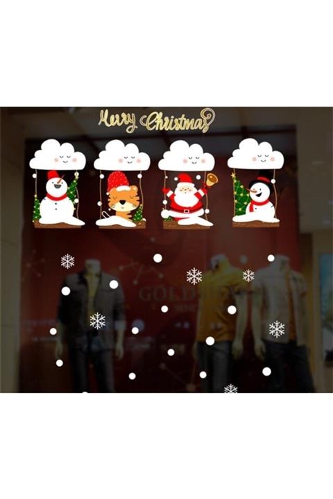 eğlencemarketi Yılbaşı Cam Sticker Statik Çekim Özellikli Asmalı Süsler Geyik Noel