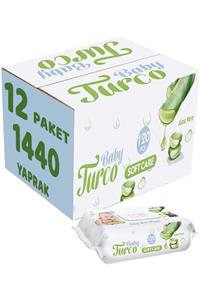 Baby Turco Islak Havlu Mendil Soft Care Aloe Vera 120 Yaprak Plastik Kapaklı 12 li Set 1440 Yaprak