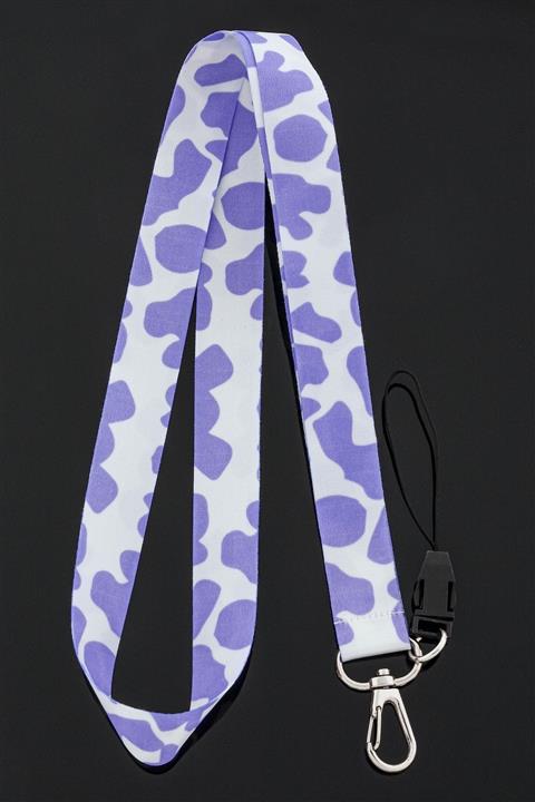 Apptakı Mor İnek Desenli Yaka Kartı Boyun İpi Telefon Askısı