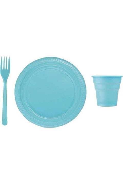 YerliToptan Mavi Plastik Tabak Seti 25'li