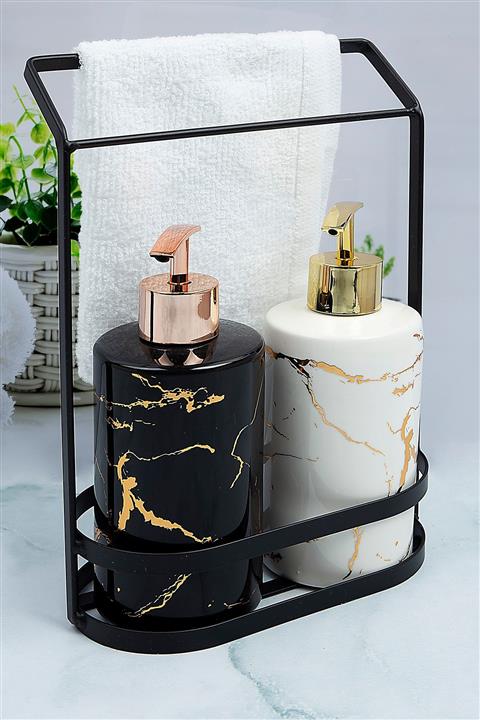 vipgross Stantlı Çift Sıvı Sabunluk Mermer Desen Tr-2510