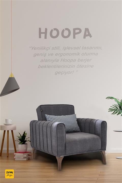 Zem Gri Hoopa Mekanizmalı, Ahşap Ayak, Silinebilir Kumaş Berjer