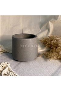 Basic Decor Cool El Yapımı Granit Görünümlü Beton Saksı - Koyu Gri