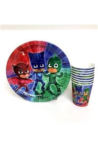 süslü horanta 8' Li Pj Masks Temalı Tabak Bardak Seti