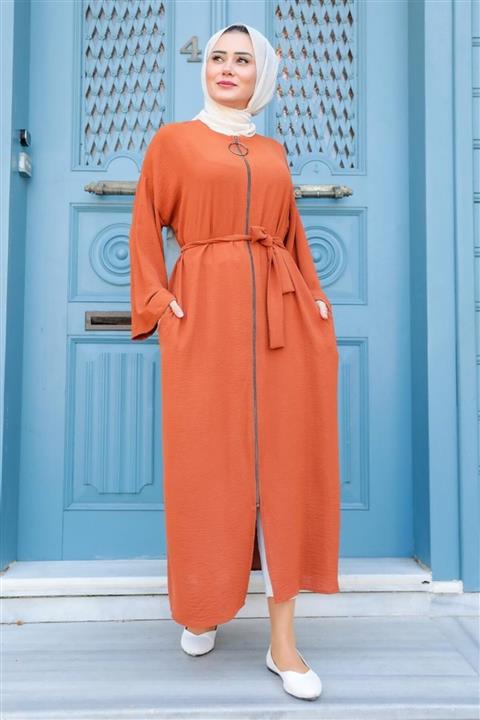 Neva Style - Fermuarlı Kiremit Tesettür Ferace 544krmt