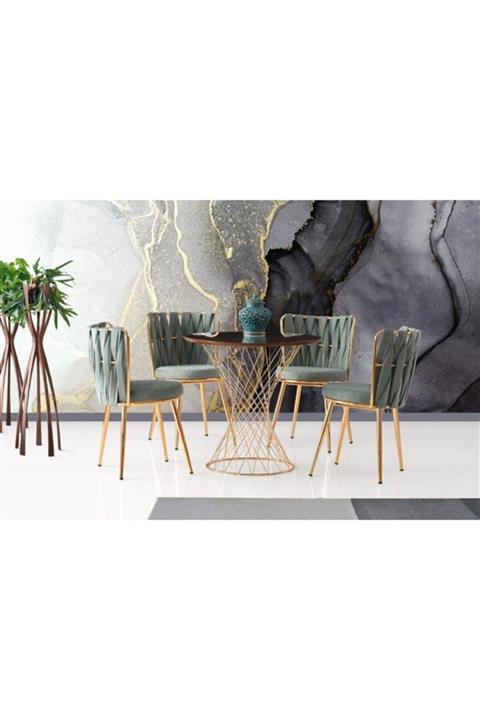 Viento Mobilya Pota Milano Yuvarlak High Gloss Irony Mdf Masa Takımı 4 Adet Dilara Sandalye