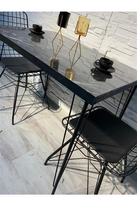 AVVİO Ezgi 2 Kişilik Yemek Masası Takımı-mutfak Masası Takımı-siyah Mermer Desenli