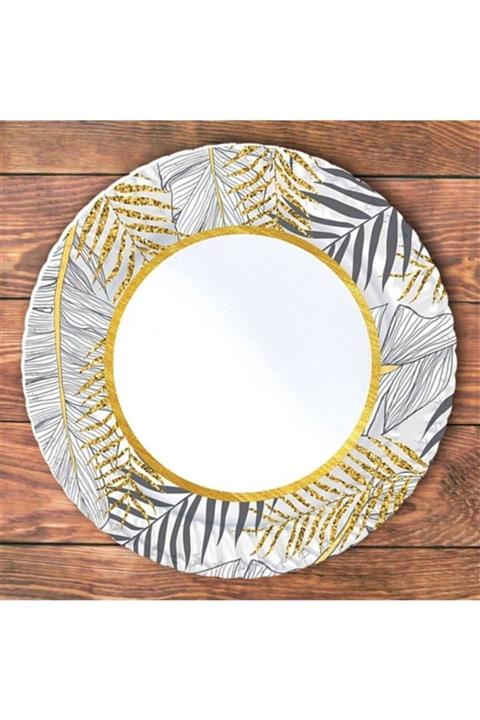 Adana Pasta Malzemeleri Beyaz Altın Simli Yapraklar Tabak 8 Adet / 23 cm