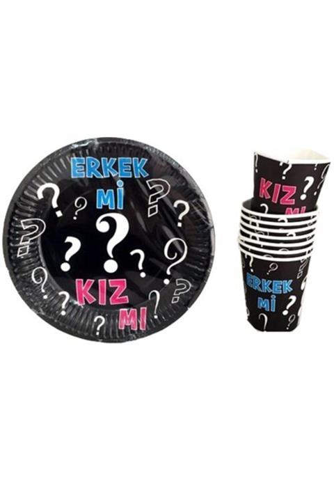 Dekoropedi Erkek Mi Kız Mı Cinsiyet Seçimi Temalı Karton Tabak Bardak Set 8'li