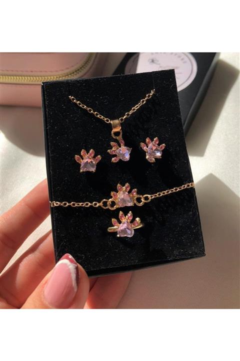 soiestore Kedi Patisi Kolye Bileklik Yüzük Küpe Set