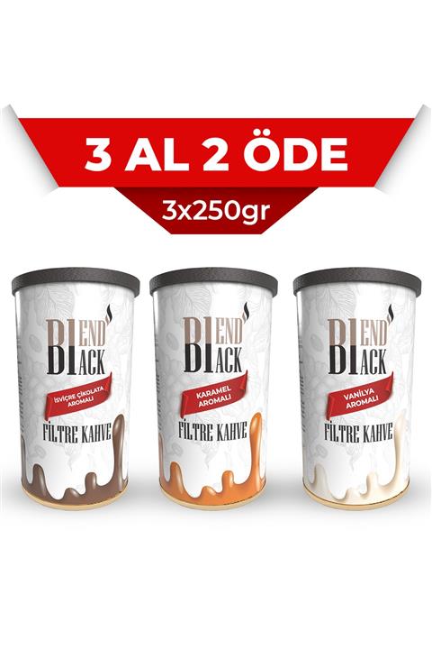 Blendblack Filtre Kahve Aromalı 3x250gr Teneke Kutu (İSVİÇRE,KARAMEL,VANİLYA)