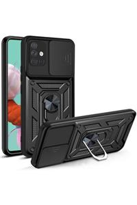 Samsung Galaxy A51 Uyumlu Kılıf Kamera Korumalı Sürgülü Yüzüklü Armor Military Tank Zırh