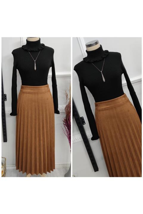 NAS TESETTÜR Kadın Taba Pliseli Süet Etek