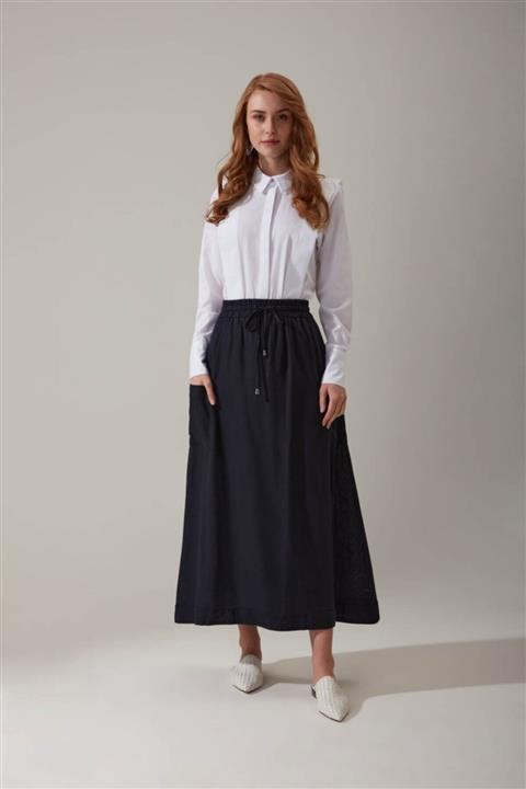 Mizalle Keten Cepli Lacivert Etek