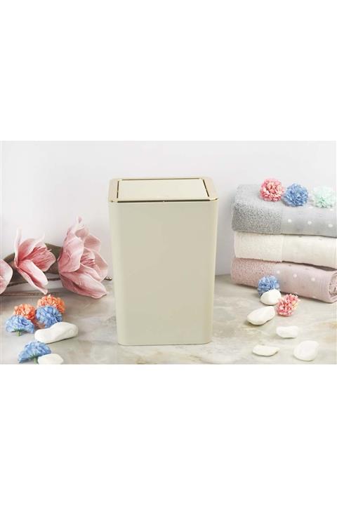 İmera Akrilik Yapım Gold Çizgi Soft Kare Banyo Wc Çöp Kovası Krem 18x25 Cm