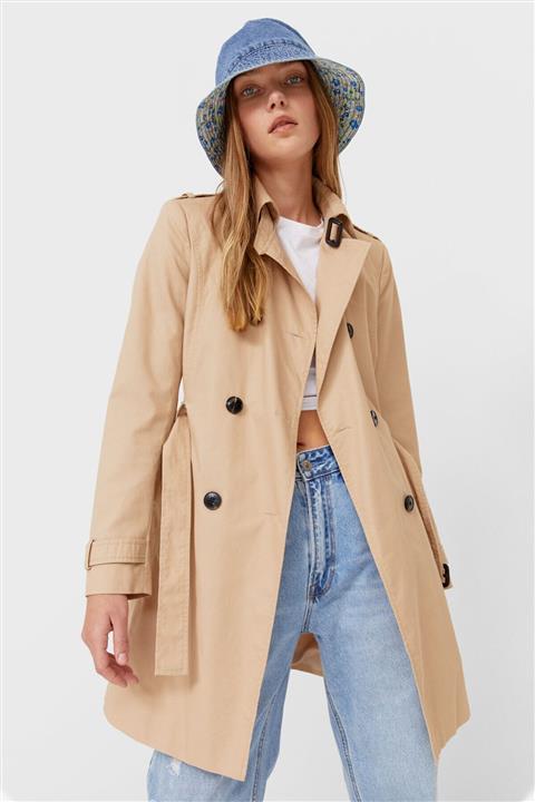 Stradivarius Kadın Krem Rengi Basic Trençkot 05800128