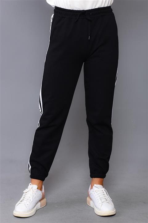 nurneva Şeritli Eşofman Altı Siyah