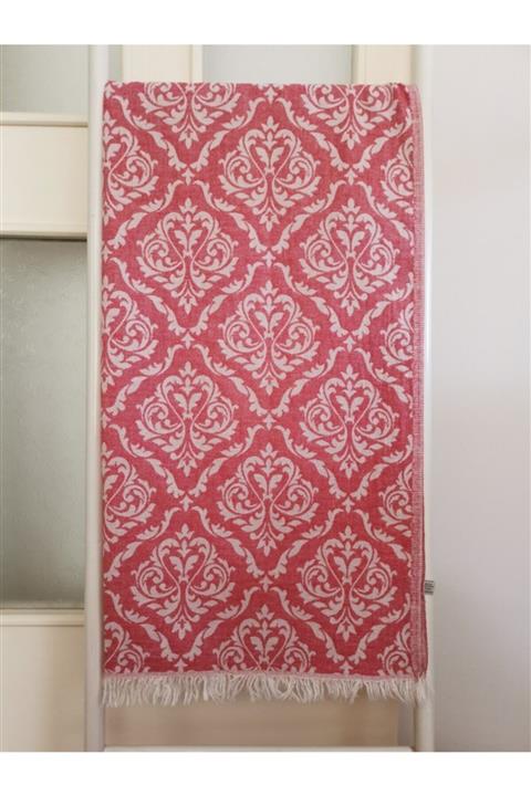Melis Home Peştemal, Banyo Havlusu, Plaj Havlusu, Çift Katlı Astek Damask Kırmızı