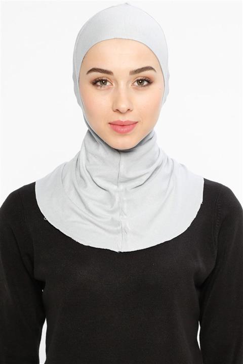 Ecardin Boyunluklu Hijab Bone - Gümüş Gri -