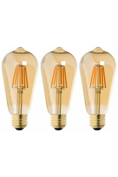 EDİSON Rustik Led Ampul 3lü Eko Paket Amber E27 Duy Armut Tipi St64 Dekoratif Vıntage Aydınlatma