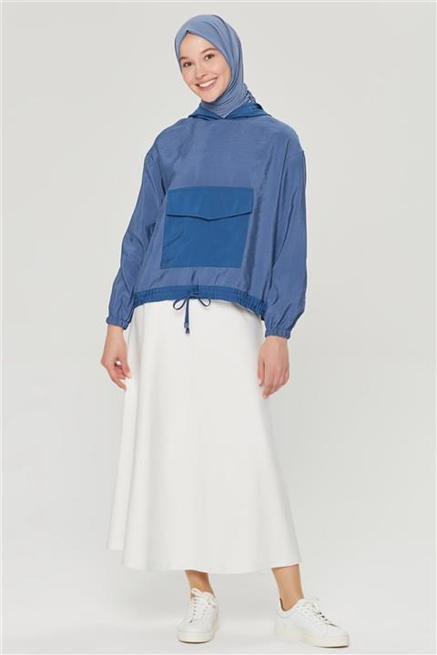 Armine Önü Kapaklı Cepli Etek Ucu Tünelli Bluz Indigo 21y3953