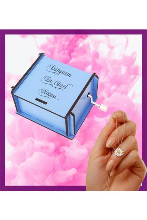 hediye delisi Mavi Müzik Kutusu Ve Papatya Kolye